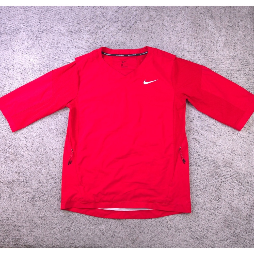 Nike Baseball Hot Jacket Mens Medium 3/4 Sleeve Batting Cage BP Pullover Red GUC